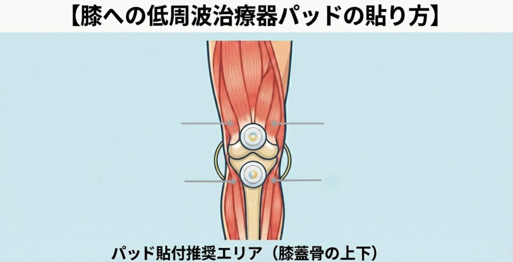 膝の痛み緩和のための低周波治療器パッドの貼り方