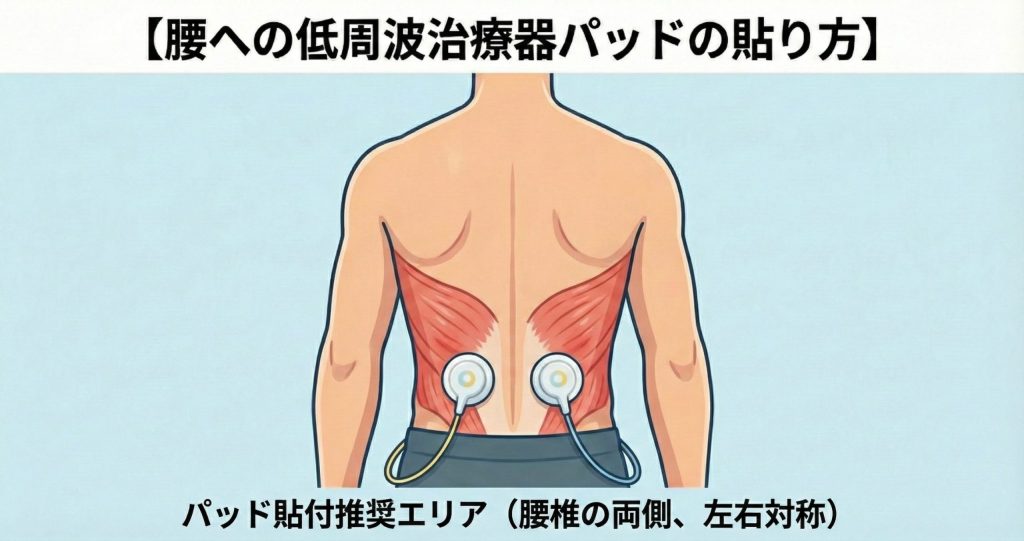 腰痛対策のための低周波治療器パッドの貼り方(脊柱起立筋・腰椎)