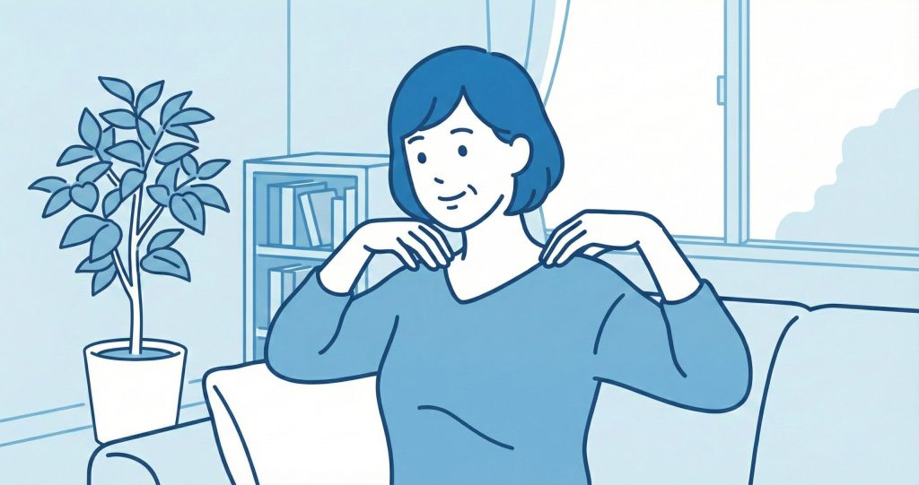 リラックスした表情を見せるシニア女性のイラスト