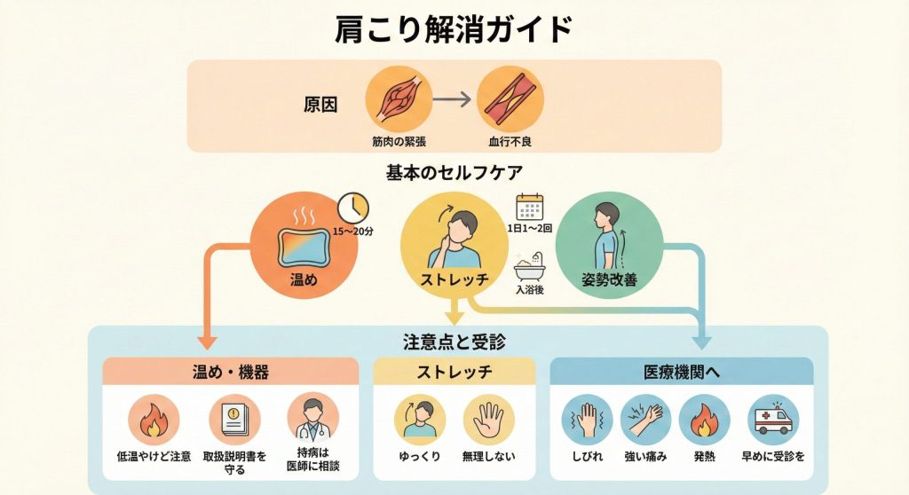 肩こりの原因とセルフケア手順の解説チャート