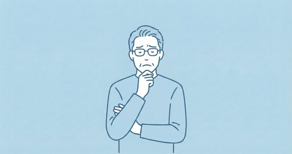 身体の不調や悩みについて考え込むミドル・シニア世代の男性のイラスト