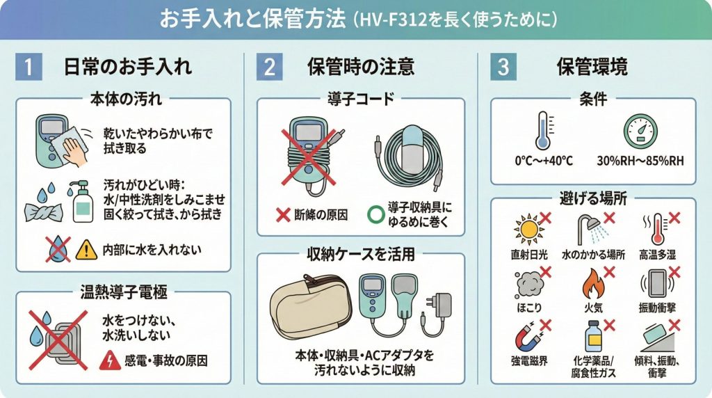 HV-F312を長く使うためのお手入れと保管時の注意点