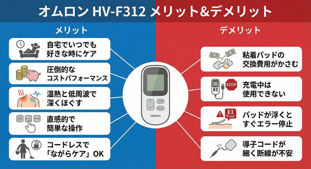 オムロン温熱低周波治療器HV-F312のメリットとデメリットの比較図
