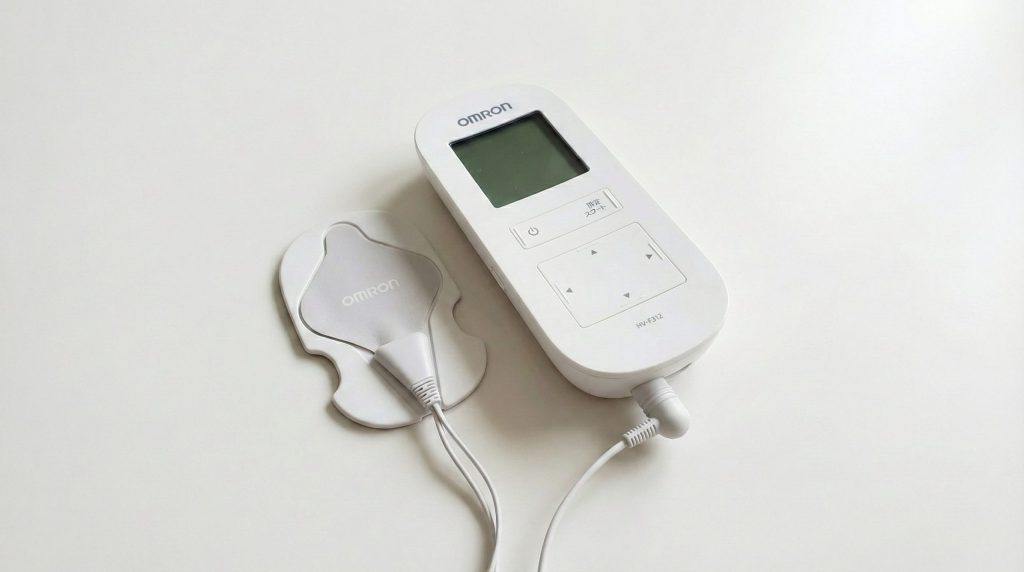 オムロン温熱低周波治療器HV-F312の本体と専用温熱導子（パッド）