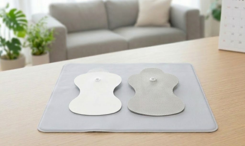 自然乾燥させたオムロン ロングライフパッドと導子収納具