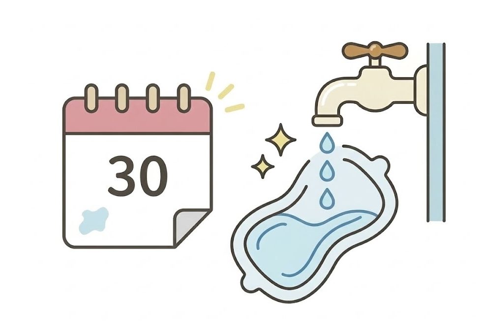 オムロン ロングライフパッドの水洗いサイクル（30日に1回）のイラスト