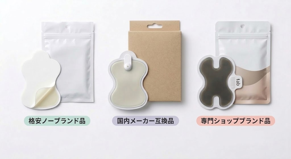 低周波治療器の互換パッド比較（格安ノーブランド品、国内メーカー互換品、専門ショップブランド品）