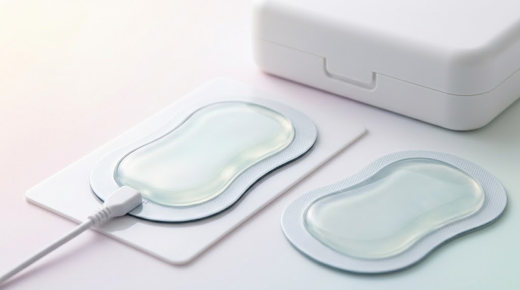 使用後に保護シートに正しく貼り付けられた低周波治療器パッド