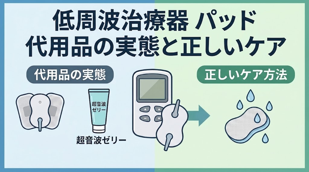 低周波治療器パッドの代用品の実態と正しいケア方法を説明するインフォグラフィック