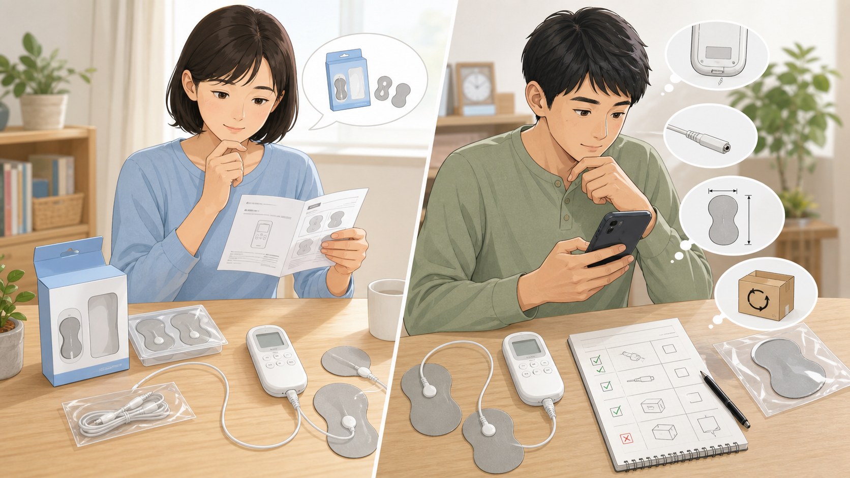 低周波治療器の交換パッドを純正品と互換品から選ぶイメージ