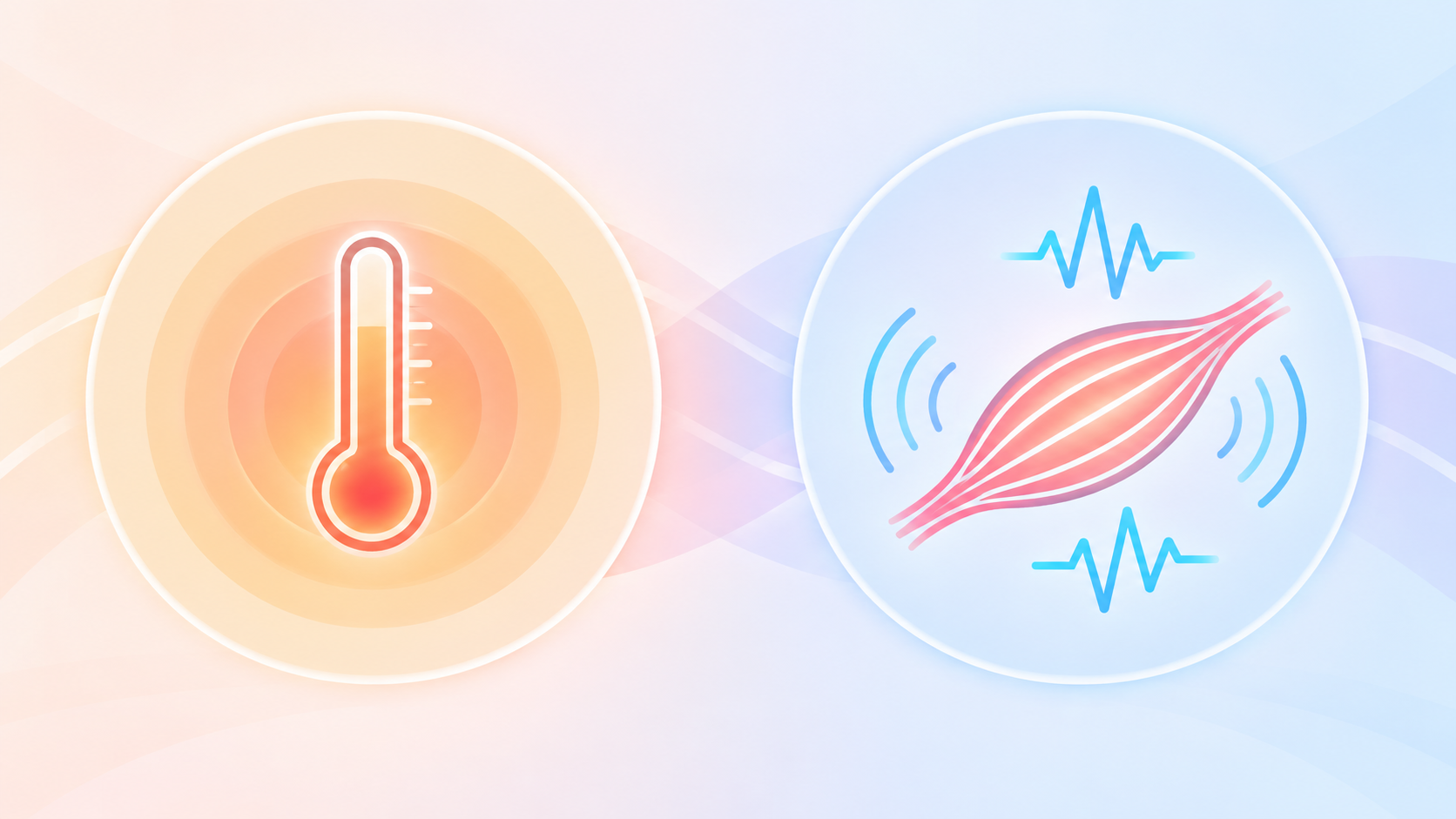 熱で温める仕組みと電気刺激で筋肉を動かす仕組みを対比した図解イラスト