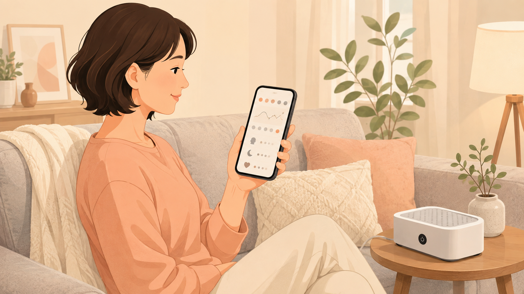 使用中止の目安を家でメモに残す様子のイラスト